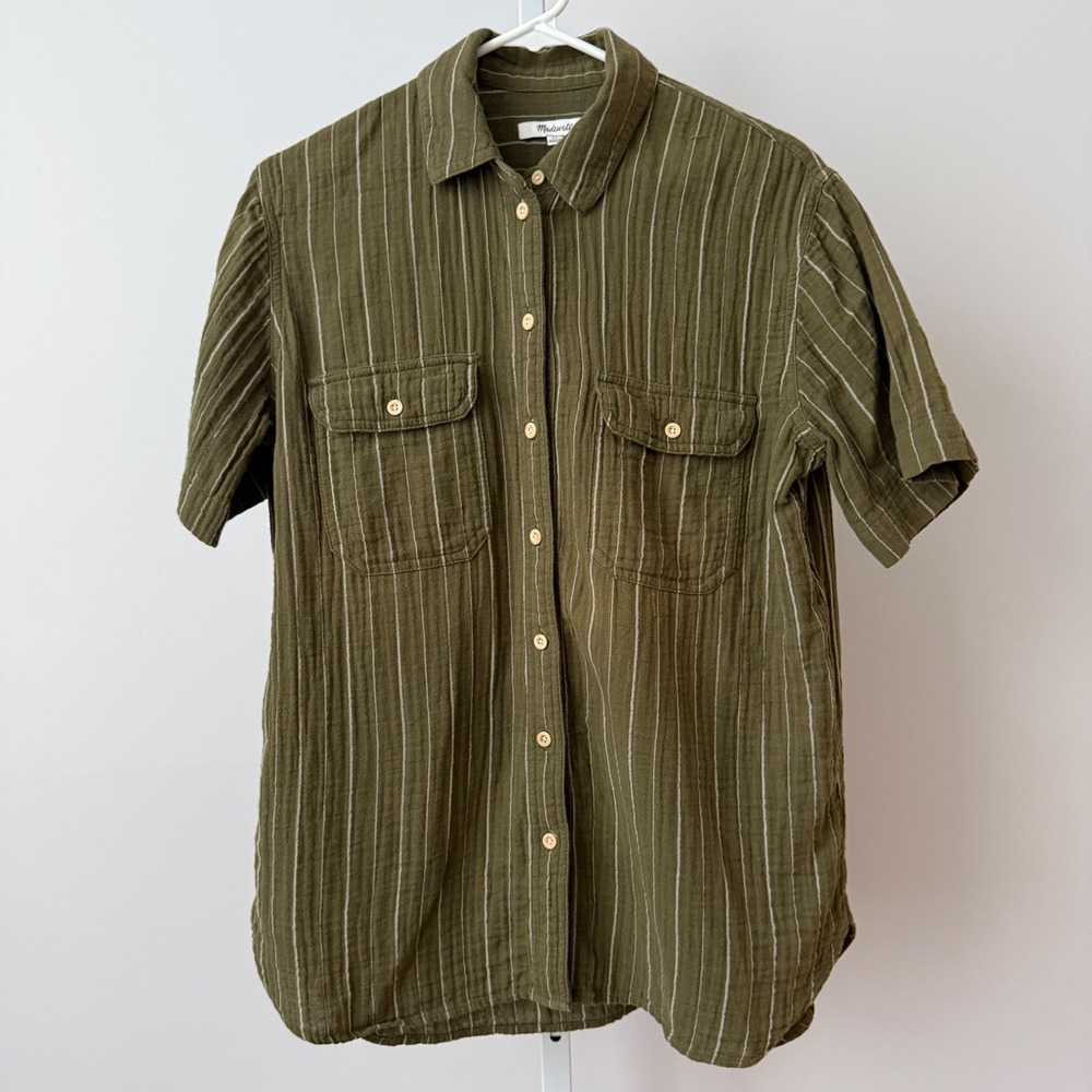 Madewell Cotton Relaxed Sustainable Organic Cotton Button Top XS Green